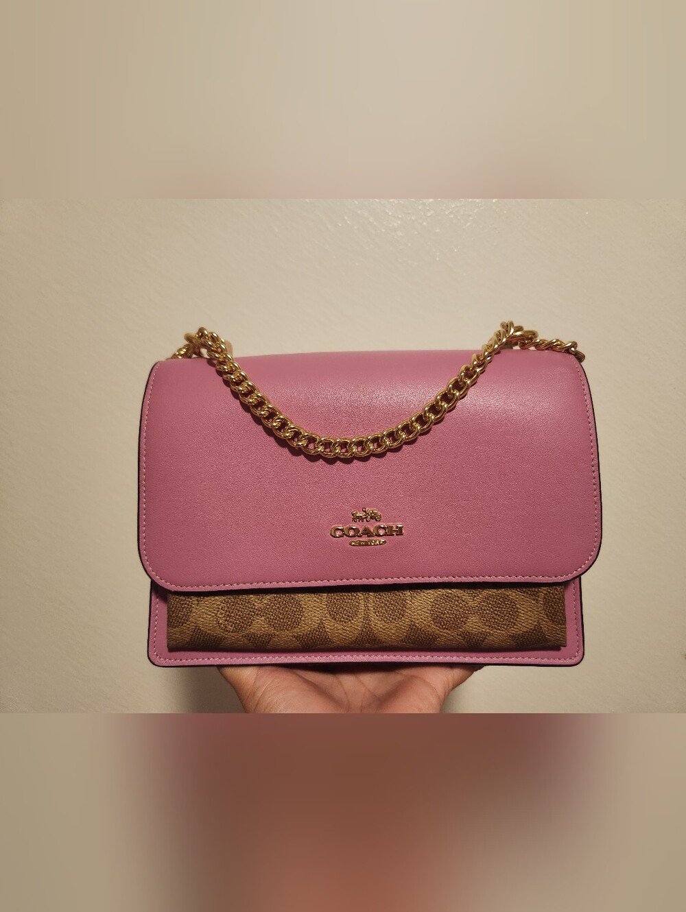 Coach Pink Leather and Signature Canvas Chain Crossbody